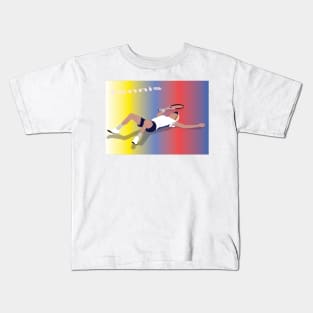 Tennis player lying on the ground after victory Kids T-Shirt